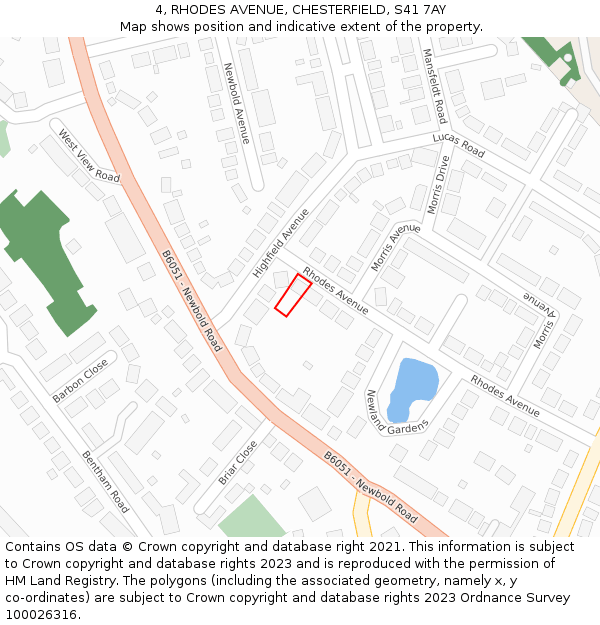 4, RHODES AVENUE, CHESTERFIELD, S41 7AY: Location map and indicative extent of plot