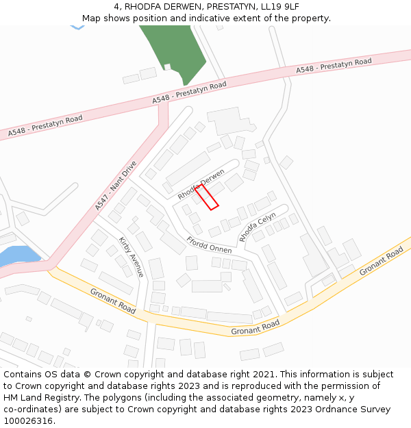4, RHODFA DERWEN, PRESTATYN, LL19 9LF: Location map and indicative extent of plot