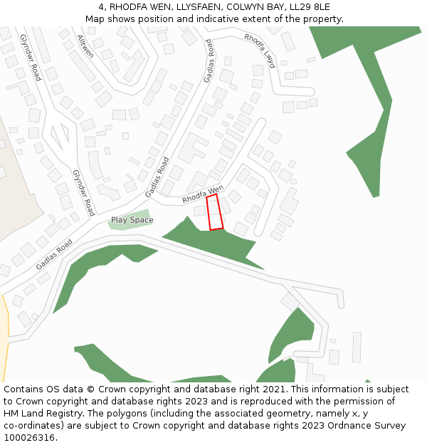4, RHODFA WEN, LLYSFAEN, COLWYN BAY, LL29 8LE: Location map and indicative extent of plot