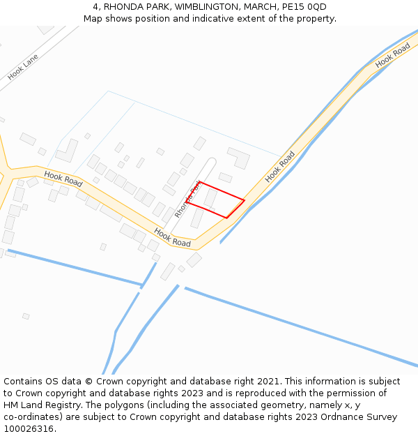 4, RHONDA PARK, WIMBLINGTON, MARCH, PE15 0QD: Location map and indicative extent of plot