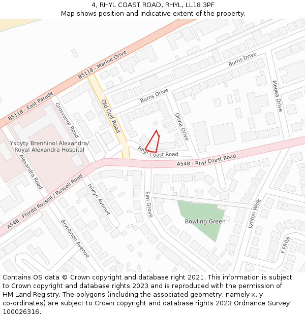 4, RHYL COAST ROAD, RHYL, LL18 3PF: Location map and indicative extent of plot