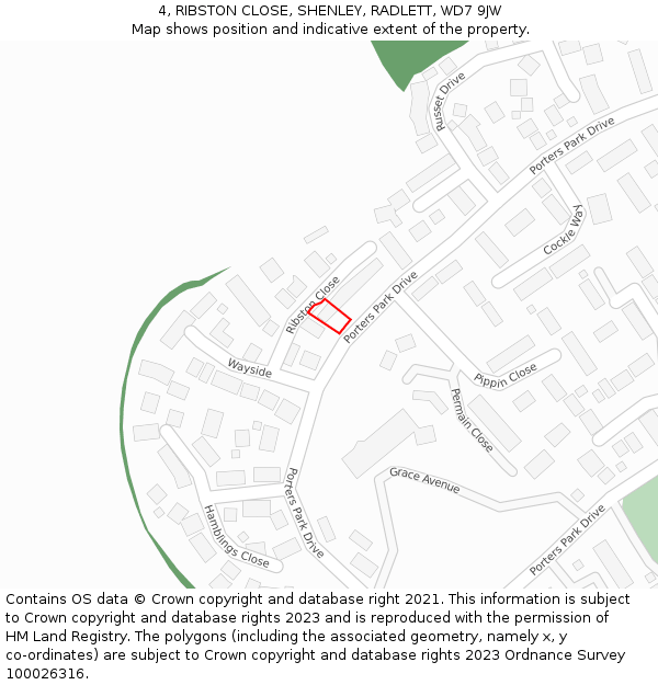 4, RIBSTON CLOSE, SHENLEY, RADLETT, WD7 9JW: Location map and indicative extent of plot