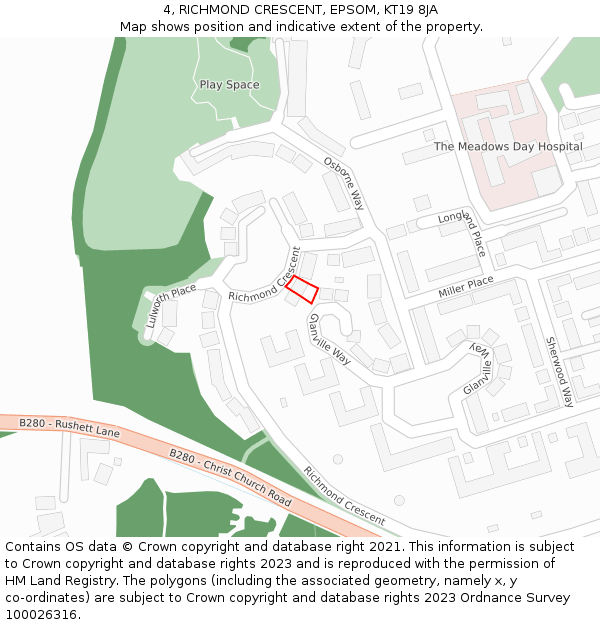 4, RICHMOND CRESCENT, EPSOM, KT19 8JA: Location map and indicative extent of plot