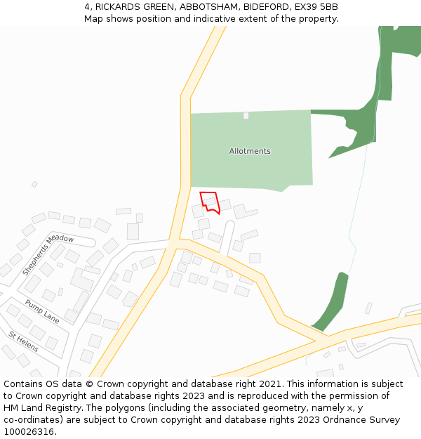 4, RICKARDS GREEN, ABBOTSHAM, BIDEFORD, EX39 5BB: Location map and indicative extent of plot