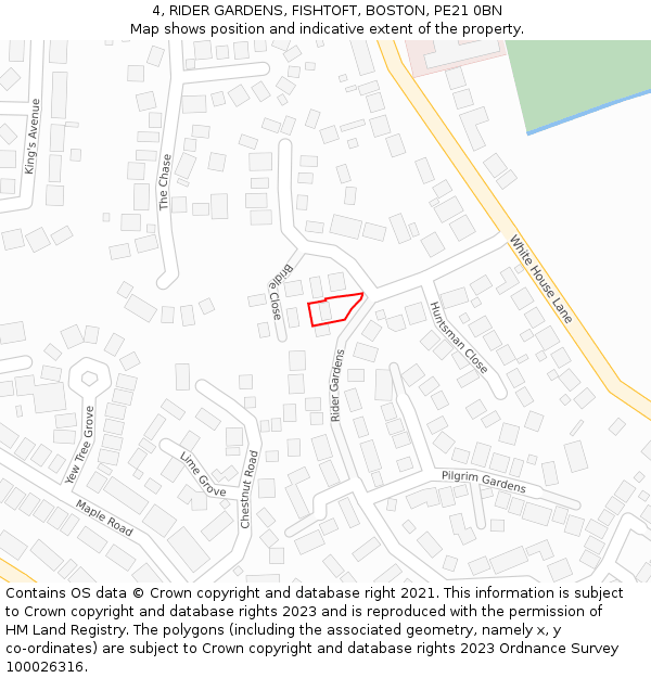 4, RIDER GARDENS, FISHTOFT, BOSTON, PE21 0BN: Location map and indicative extent of plot