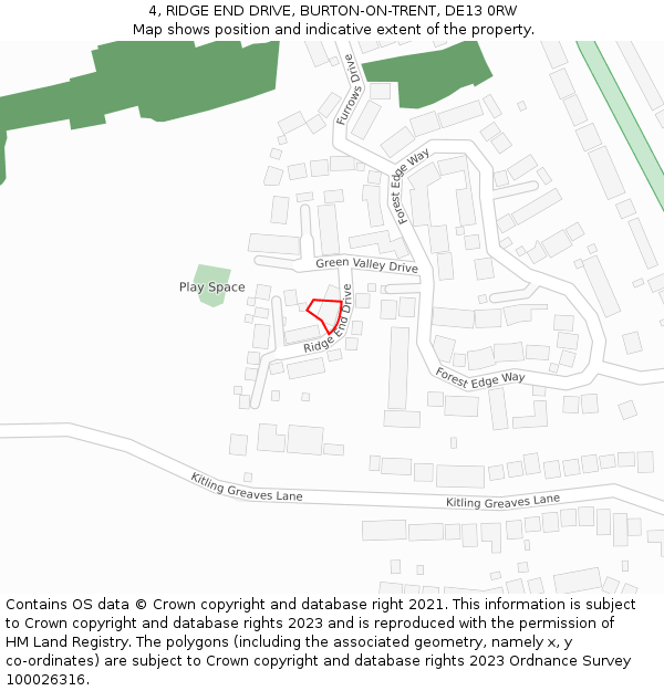 4, RIDGE END DRIVE, BURTON-ON-TRENT, DE13 0RW: Location map and indicative extent of plot