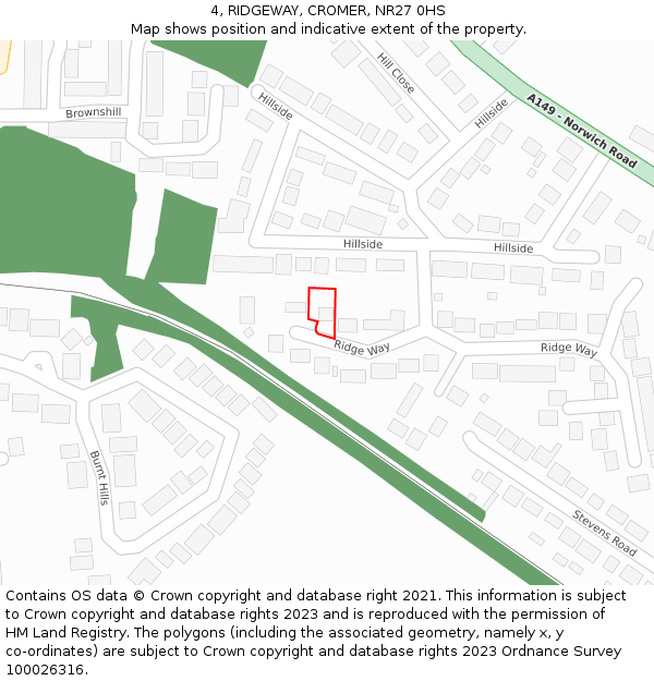 4, RIDGEWAY, CROMER, NR27 0HS: Location map and indicative extent of plot