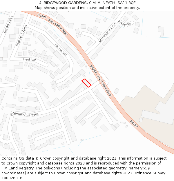 4, RIDGEWOOD GARDENS, CIMLA, NEATH, SA11 3QF: Location map and indicative extent of plot