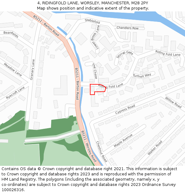 4, RIDINGFOLD LANE, WORSLEY, MANCHESTER, M28 2PY: Location map and indicative extent of plot