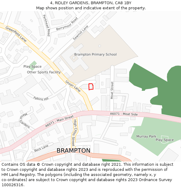 4, RIDLEY GARDENS, BRAMPTON, CA8 1BY: Location map and indicative extent of plot