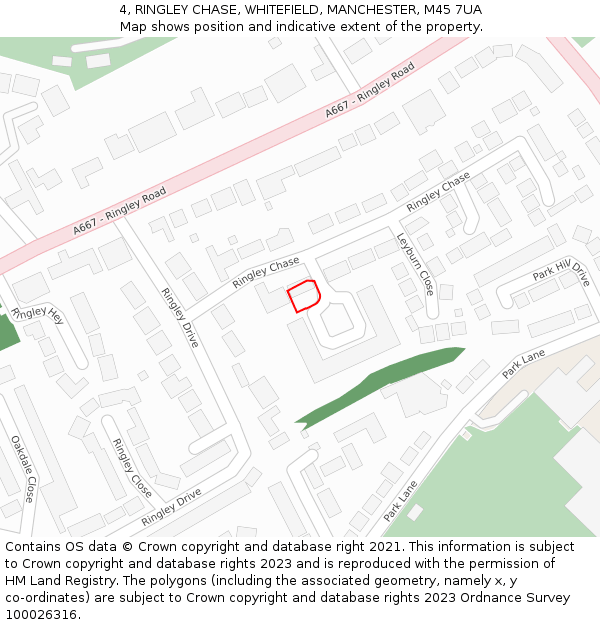 4, RINGLEY CHASE, WHITEFIELD, MANCHESTER, M45 7UA: Location map and indicative extent of plot