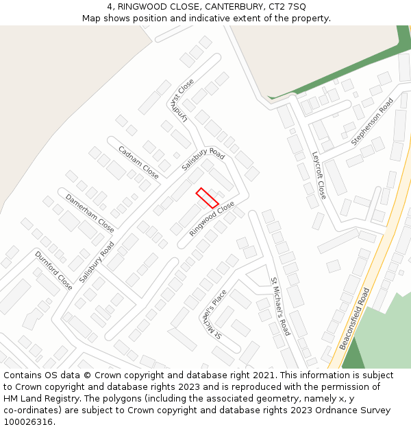 4, RINGWOOD CLOSE, CANTERBURY, CT2 7SQ: Location map and indicative extent of plot