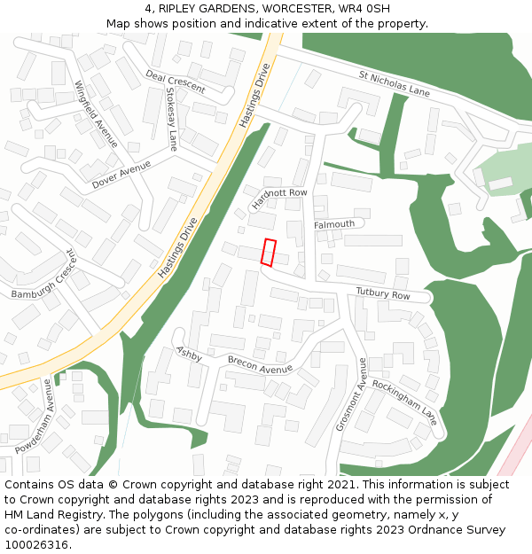 4, RIPLEY GARDENS, WORCESTER, WR4 0SH: Location map and indicative extent of plot