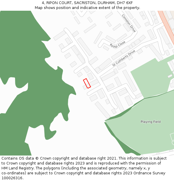 4, RIPON COURT, SACRISTON, DURHAM, DH7 6XF: Location map and indicative extent of plot