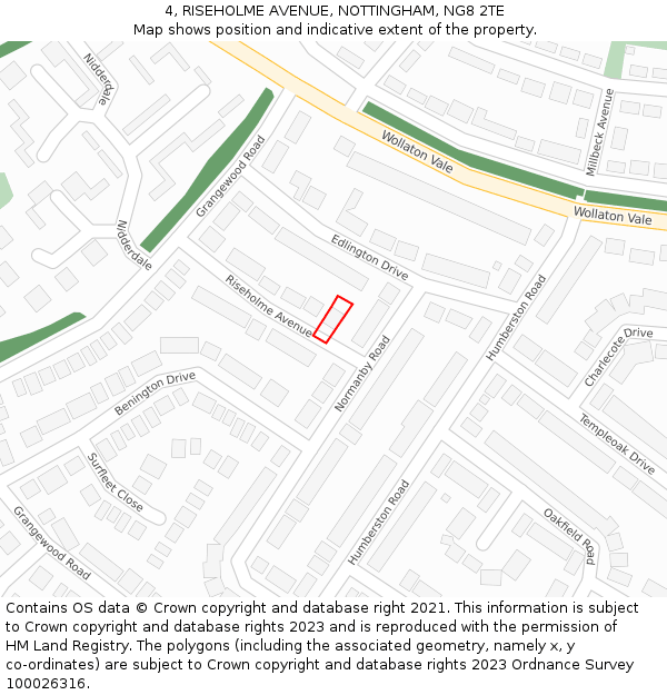 4, RISEHOLME AVENUE, NOTTINGHAM, NG8 2TE: Location map and indicative extent of plot