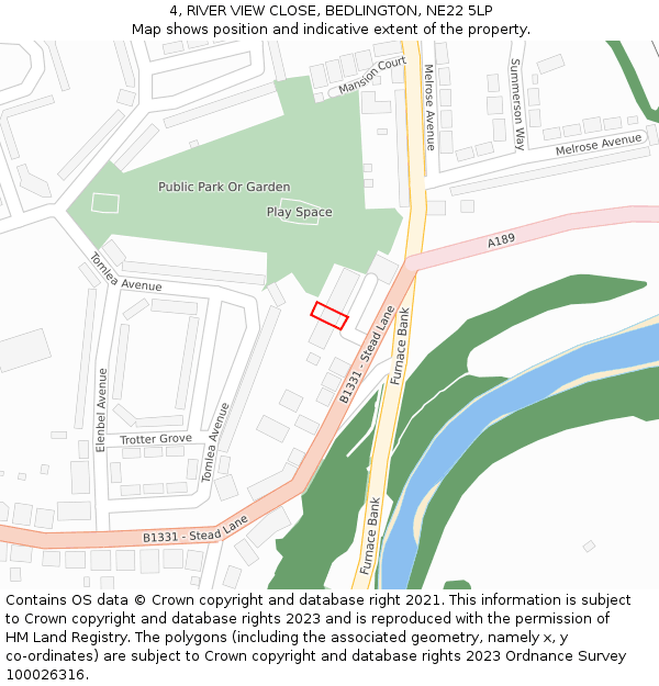 4, RIVER VIEW CLOSE, BEDLINGTON, NE22 5LP: Location map and indicative extent of plot
