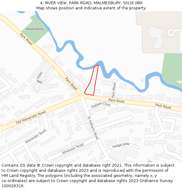 4, RIVER VIEW, PARK ROAD, MALMESBURY, SN16 0BX: Location map and indicative extent of plot