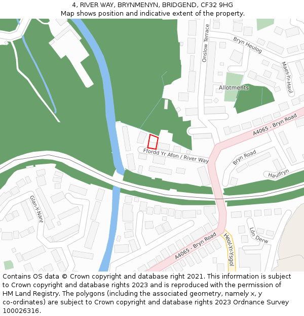 4, RIVER WAY, BRYNMENYN, BRIDGEND, CF32 9HG: Location map and indicative extent of plot