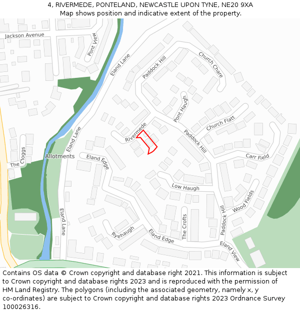 4, RIVERMEDE, PONTELAND, NEWCASTLE UPON TYNE, NE20 9XA: Location map and indicative extent of plot