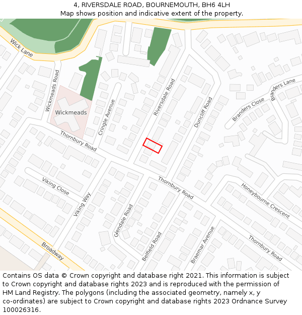 4, RIVERSDALE ROAD, BOURNEMOUTH, BH6 4LH: Location map and indicative extent of plot