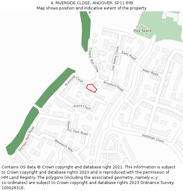 4, RIVERSIDE CLOSE, ANDOVER, SP11 6YB: Location map and indicative extent of plot