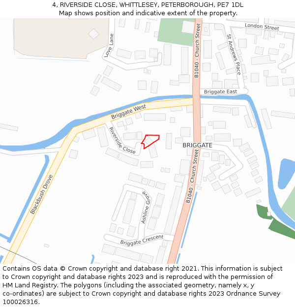 4, RIVERSIDE CLOSE, WHITTLESEY, PETERBOROUGH, PE7 1DL: Location map and indicative extent of plot