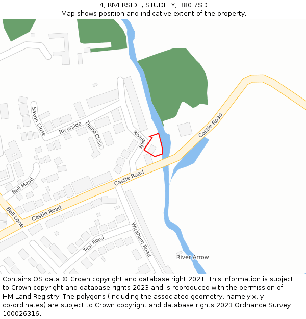 4, RIVERSIDE, STUDLEY, B80 7SD: Location map and indicative extent of plot