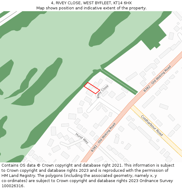 4, RIVEY CLOSE, WEST BYFLEET, KT14 6HX: Location map and indicative extent of plot