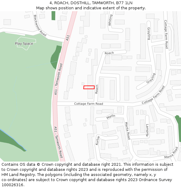 4, ROACH, DOSTHILL, TAMWORTH, B77 1LN: Location map and indicative extent of plot