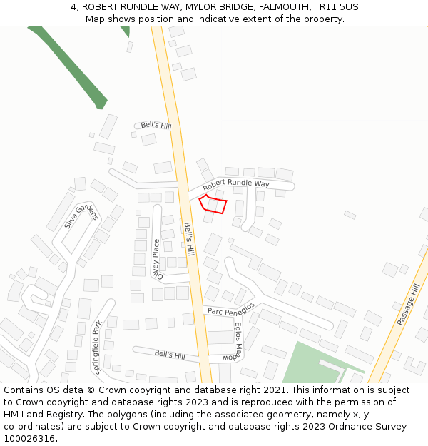 4, ROBERT RUNDLE WAY, MYLOR BRIDGE, FALMOUTH, TR11 5US: Location map and indicative extent of plot
