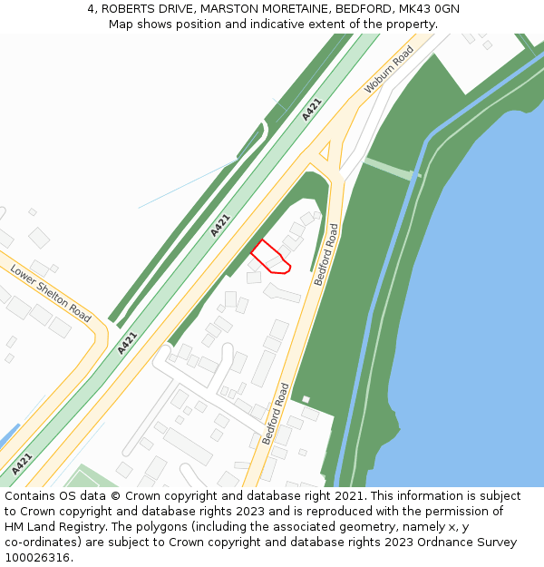 4, ROBERTS DRIVE, MARSTON MORETAINE, BEDFORD, MK43 0GN: Location map and indicative extent of plot