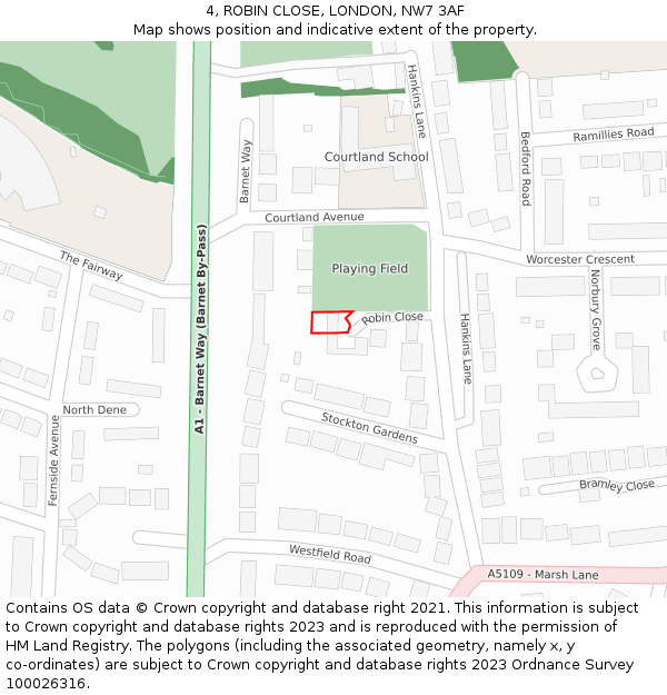4, ROBIN CLOSE, LONDON, NW7 3AF: Location map and indicative extent of plot