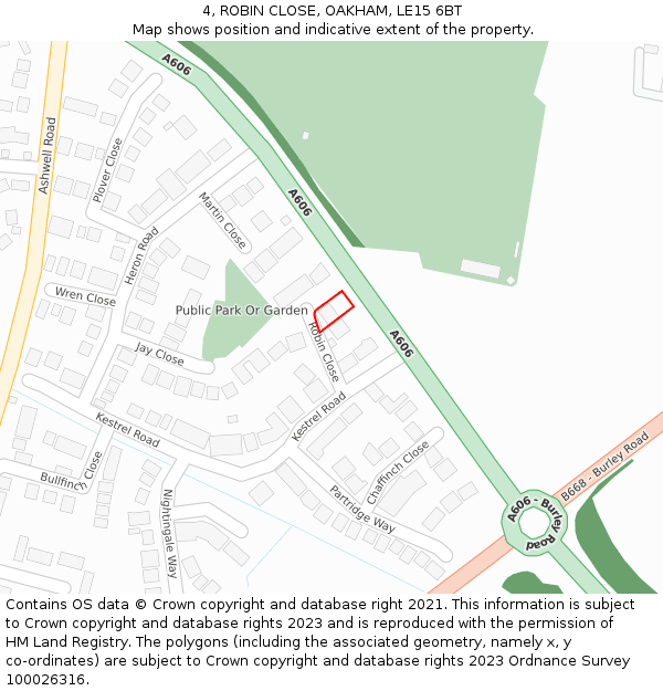 4, ROBIN CLOSE, OAKHAM, LE15 6BT: Location map and indicative extent of plot