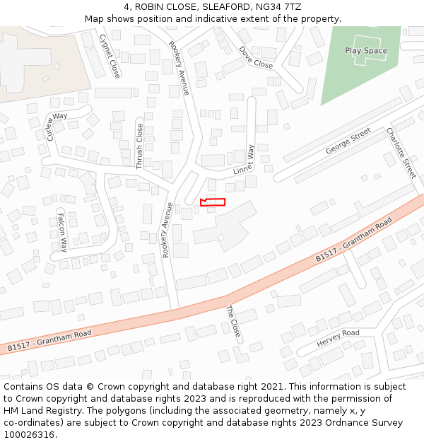 4, ROBIN CLOSE, SLEAFORD, NG34 7TZ: Location map and indicative extent of plot