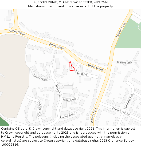4, ROBIN DRIVE, CLAINES, WORCESTER, WR3 7NN: Location map and indicative extent of plot