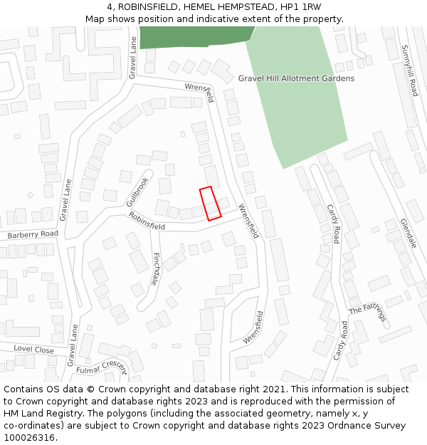 4, ROBINSFIELD, HEMEL HEMPSTEAD, HP1 1RW: Location map and indicative extent of plot