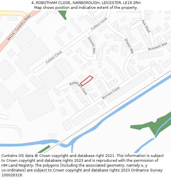 4, ROBOTHAM CLOSE, NARBOROUGH, LEICESTER, LE19 2RH: Location map and indicative extent of plot