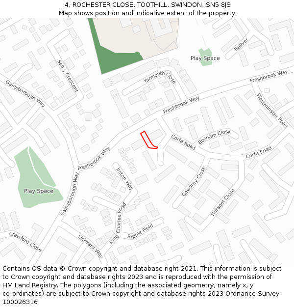 4, ROCHESTER CLOSE, TOOTHILL, SWINDON, SN5 8JS: Location map and indicative extent of plot