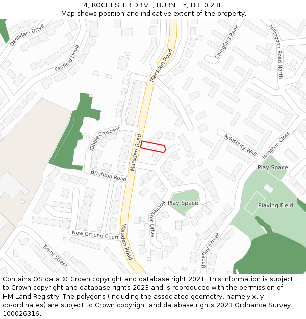 4, ROCHESTER DRIVE, BURNLEY, BB10 2BH: Location map and indicative extent of plot