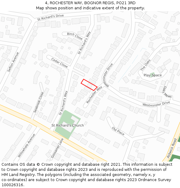 4, ROCHESTER WAY, BOGNOR REGIS, PO21 3RD: Location map and indicative extent of plot