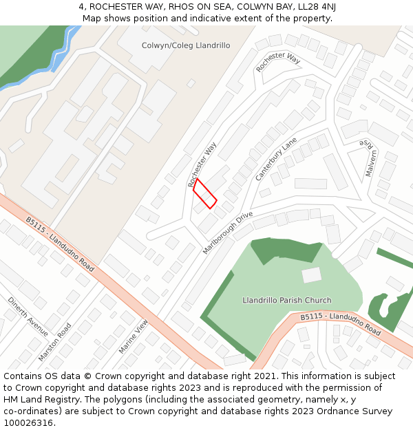 4, ROCHESTER WAY, RHOS ON SEA, COLWYN BAY, LL28 4NJ: Location map and indicative extent of plot