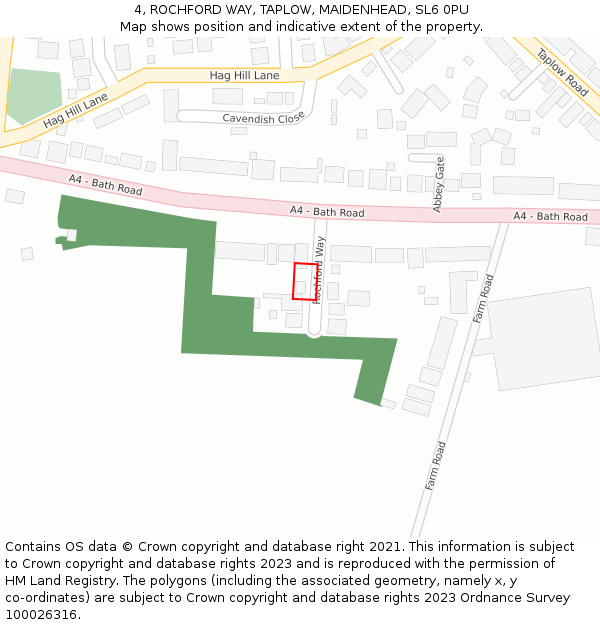 4, ROCHFORD WAY, TAPLOW, MAIDENHEAD, SL6 0PU: Location map and indicative extent of plot