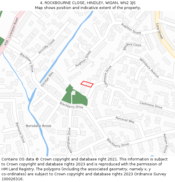 4, ROCKBOURNE CLOSE, HINDLEY, WIGAN, WN2 3JS: Location map and indicative extent of plot
