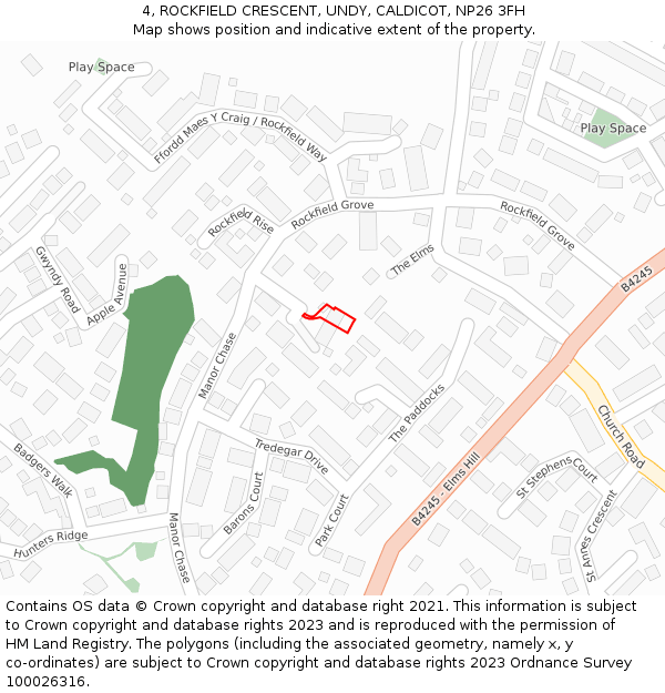 4, ROCKFIELD CRESCENT, UNDY, CALDICOT, NP26 3FH: Location map and indicative extent of plot