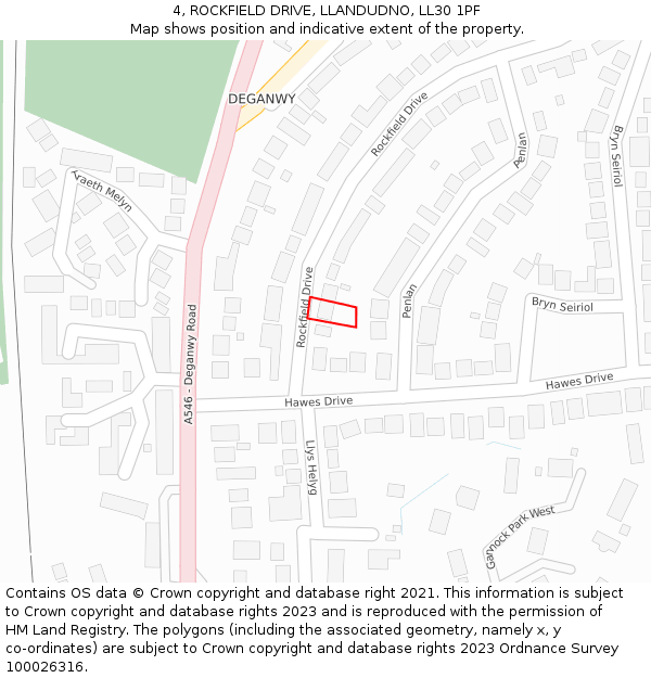 4, ROCKFIELD DRIVE, LLANDUDNO, LL30 1PF: Location map and indicative extent of plot