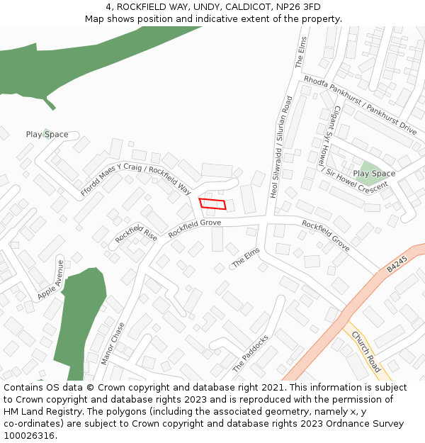 4, ROCKFIELD WAY, UNDY, CALDICOT, NP26 3FD: Location map and indicative extent of plot