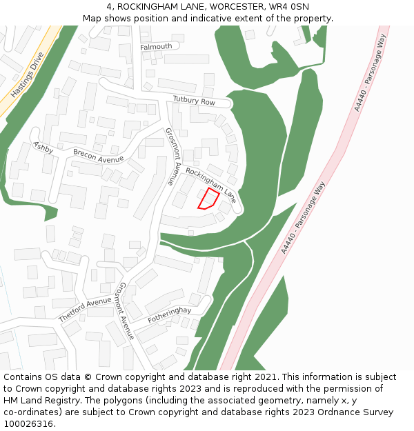 4, ROCKINGHAM LANE, WORCESTER, WR4 0SN: Location map and indicative extent of plot