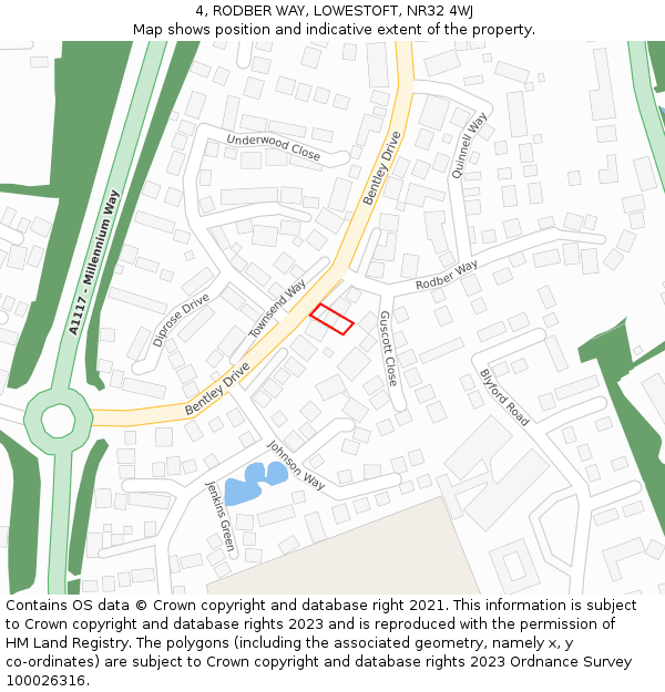 4, RODBER WAY, LOWESTOFT, NR32 4WJ: Location map and indicative extent of plot