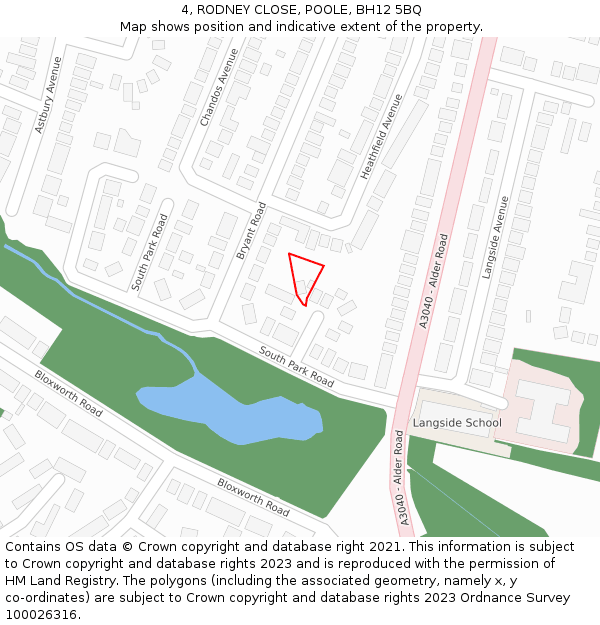 4, RODNEY CLOSE, POOLE, BH12 5BQ: Location map and indicative extent of plot