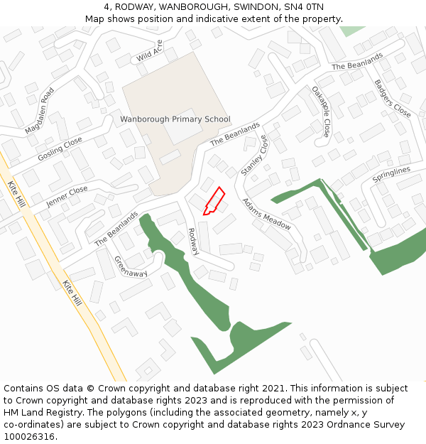 4, RODWAY, WANBOROUGH, SWINDON, SN4 0TN: Location map and indicative extent of plot